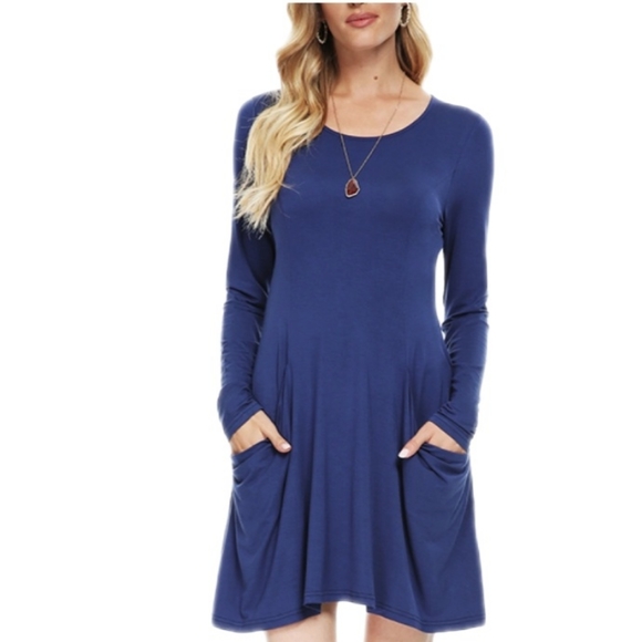 Casual A Line Womens L Navy Dress with Front Pockets by Simier Fariry - Picture 2 of 8
